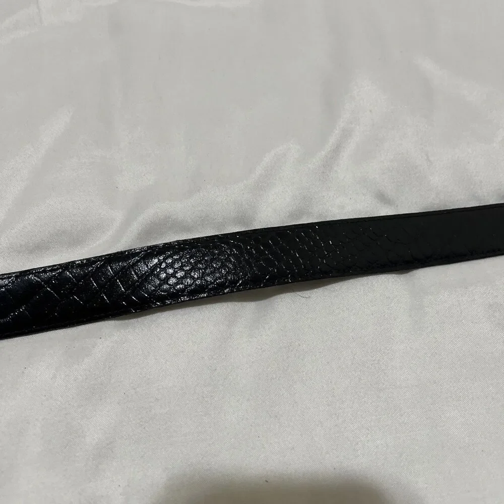 Lady Canterbury Black Snakeskin Leather Belt 42 Gold Tone Buckle DR VTG